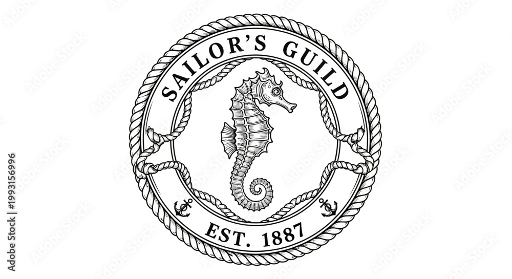 Fototapeta premium Vintage sailor guild emblem with seahorse.