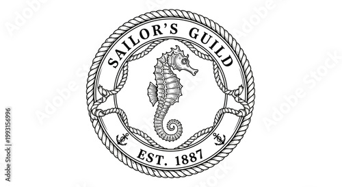 Vintage sailor guild emblem with seahorse.