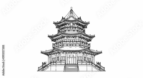 Ornate, multi-tiered pagoda structure with intricate architectural details and a pointed roof