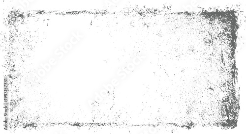 Grey textured distressed grunge border overlay on white background with scattered speckles