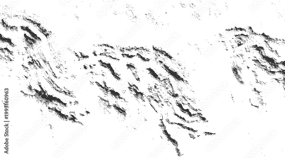 Fototapeta premium Abstract black and white textured lines forming organic shapes on white background