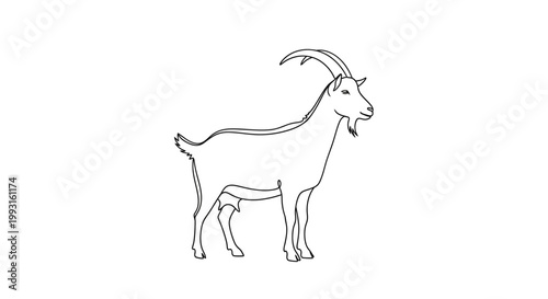Simple Line Art Drawing of a Goat Standing on White Background
