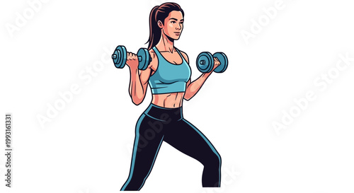 Fit Woman Doing Bicep Curls with Dumbbells, Active Lifestyle Illustration