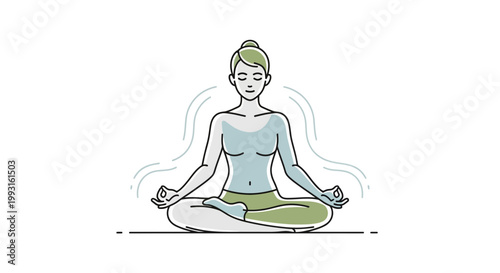 Woman Meditating in Lotus Pose, Calm Mind, Zen, Yoga Illustration