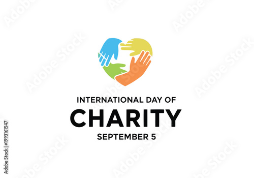 International day of charity logo with heart and hand symbol on september 5 illustration