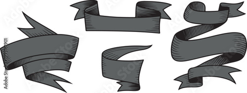 Elegant set of vintage hand drawn ribbons with a classic engraved style perfect for various design projects