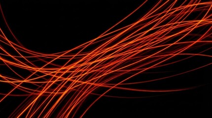 Abstract glowing red and orange light lines flowing elegantly, dynamic energy background for technology or motion concept, dark backdrop, no logos