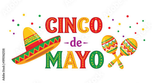 Colorful cinco de mayo celebration illustration with sombreros and maracas elements