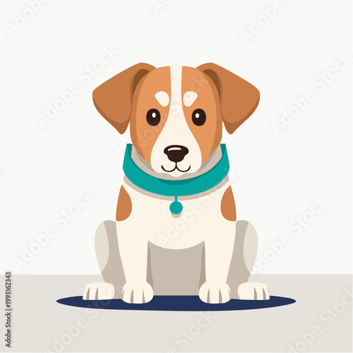 Cute cartoon dog sitting with a collar