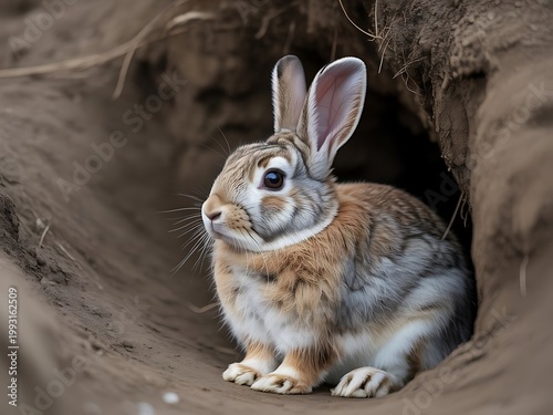 Rabbit inside burrow during cold weather
