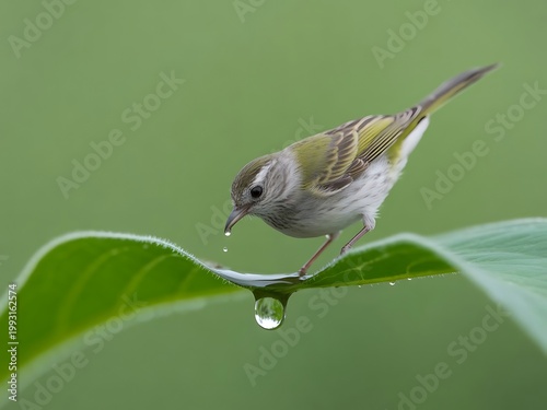 Bird drinking water from dew drop