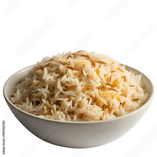 A bowl of white rice with browned and crispy bits scattered on top.