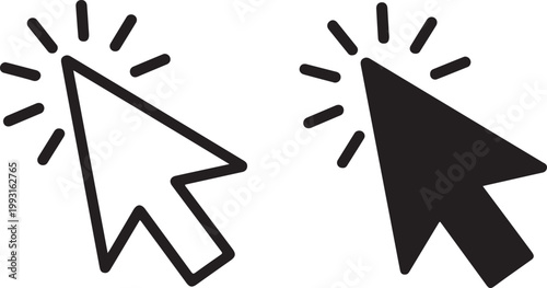 Modern black outline and filled mouse cursor icons signifying click, selection, and interactive computer actions