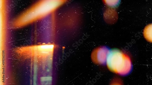 A light leak overlay with scratches, dust and colorful bokeh flares across a black backdrop, retro grain and glowing analog atmosphere with festive cinematic warmth, ultra-realistic, no logos.