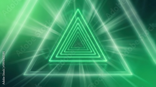 A green gradient background with geometric noise and a glowing triangle pattern, luminous rays, abstract depth and sleek futuristic energy with vibrant modern atmosphere, ultra-realistic, no logos.