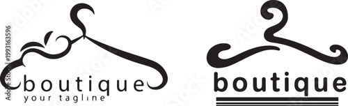 Stylish boutique logos featuring elegant clothes hangers and customizable text for fashion business branding