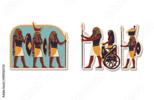 Ramses II War Chariot Sticker. Flat Vector Silhouette of Ancient Egyptian Pharaoh in Battle Relief Style.