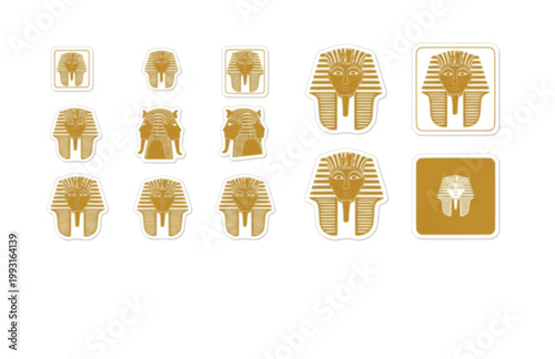 King Tut Golden Mask Sticker. Flat Vector Minimalist Silhouette of Tutankhamun Burial Mask for Heritage.