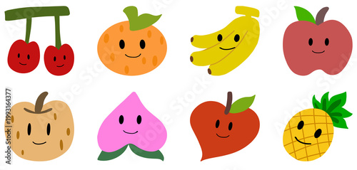 Fresh tropical and seasonal fruits illustration set