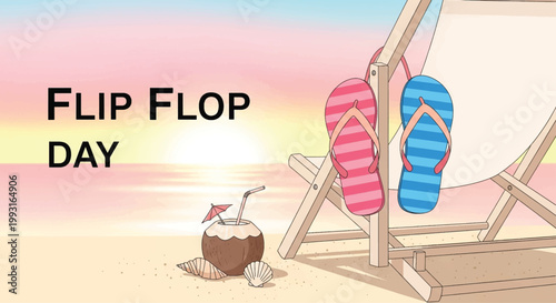 Beach, summer, flip flops, sandals, tropical vacation, relaxation, beach chair, coconut