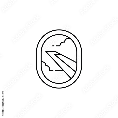 Free Download Airplane window view line icon showing the wing and clouds for flight booking, air travel, and aviation transportation concept design - GFXLoad
