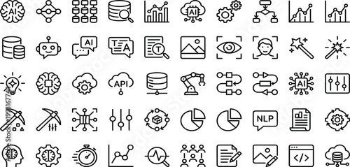 Set Featuring Neural Networks Data Mining Deep Learning Robotic Automation Natural Language Processing NLP Algorithms and Predictive Analytics Vector Line Graphics