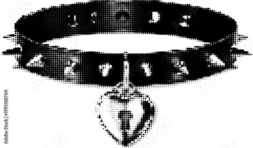 Halftone vector dotted retro grunge heart pendant choker with spiked design