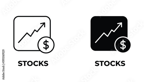 Stock market trading icon showing rising trend line with dollar sign for financial investment and economic growth analysis
