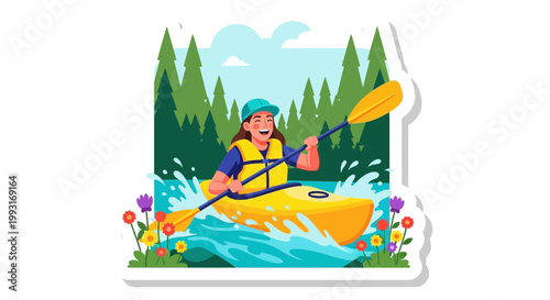 Active person kayaking on water in a forest setting enjoying outdoor lifestyle adventure with bright natural lighting