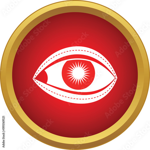 Eye icon illustrating a blepharoplasty procedure with dashed surgical lines