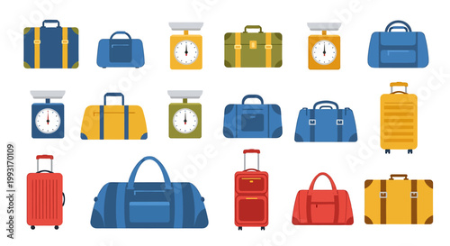 Collection of various suitcases, bags, and luggage for travel and transportation purposes.