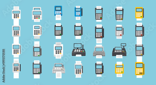 Collection of various point-of-sale terminals and payment processing devices.
