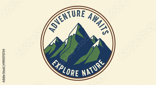 Adventure logo with mountain landscape.