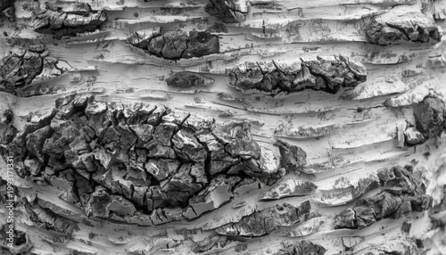 Black and white photograph of a close up of the bark of a birch tree