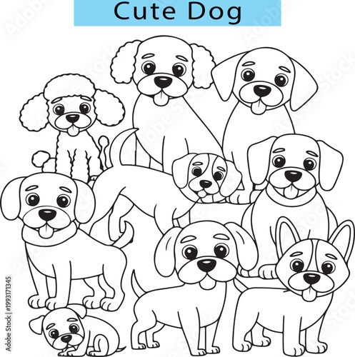 Cute Dog outline vector illustration in white background