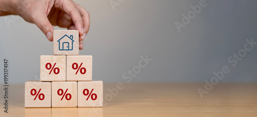 Property rates and real estate interest, interest rates, inflation, mortgage loans, tax increases. Increasing interest rates concept.