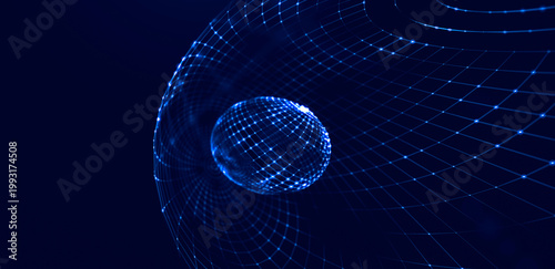 Принти на полотні Global network connecting particles forming sphere