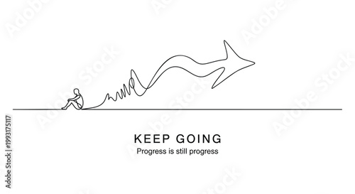 Motivational quote, keep going, progress concept, line art, vector illustration