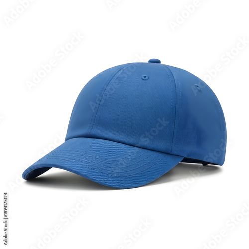 A stylish blue baseball cap with a curved brim and adjustable strap