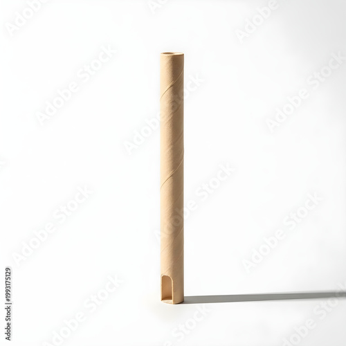 A tall, cylindrical, light brown paper tube standing upright against a white background