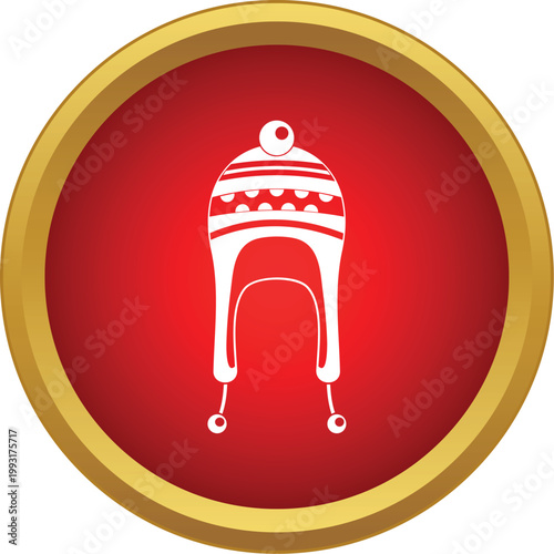 White chullo winter hat with pom pom and earflaps in a red circle