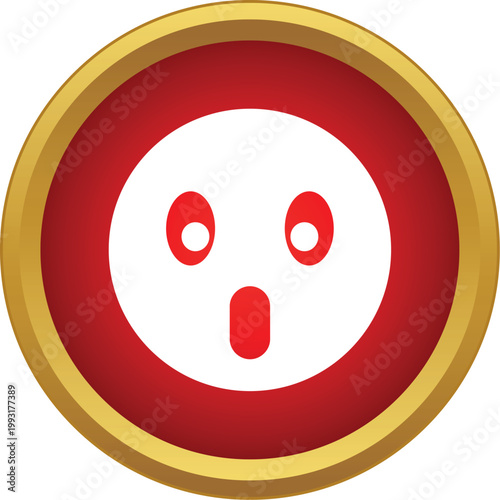 Emoji face on a red button expressing surprise and astonishment