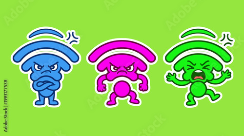 Angry WiFi Signal Cartoon Characters Displaying Frustration and Annoyance.