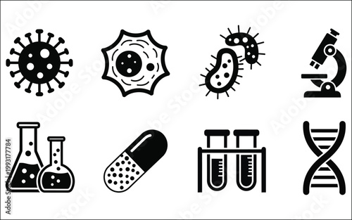 Microscopic world viruses cells and scientific research icons