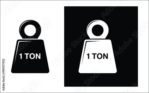 Two stylized illustrations of one ton weights on contrasting backgrounds