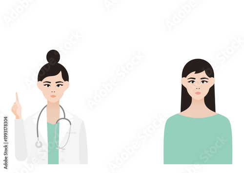 指差し説明をする女医と話を聞く女性患者の診療ベクターイラスト素材