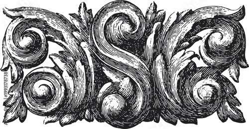 Ornate victorian floral scrollwork design with intricate leaves and swirling patterns