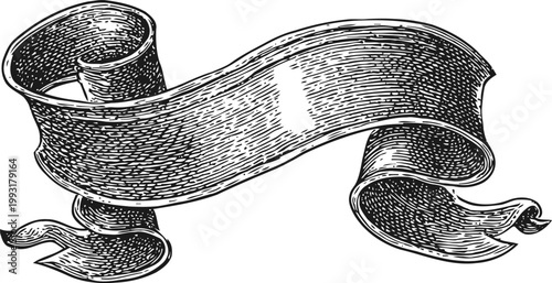 Vintage hand drawn ribbon banner scroll with curled edges decorative design