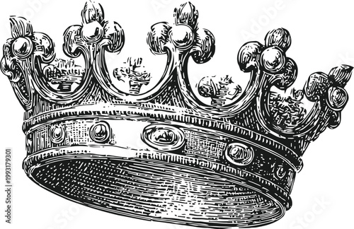 Intricately detailed vintage royal crown illustration with ornate fleur de lis decorative patterns