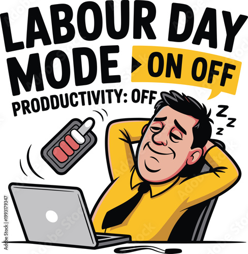 Labour day mode on off vector illustration with a sleeping office worker